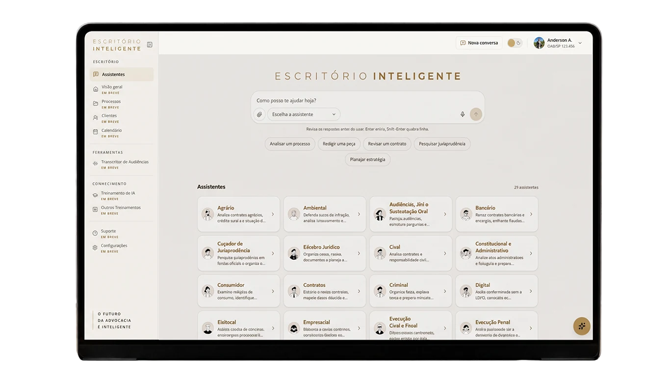 Preview da plataforma: Assistentes de IA especializados