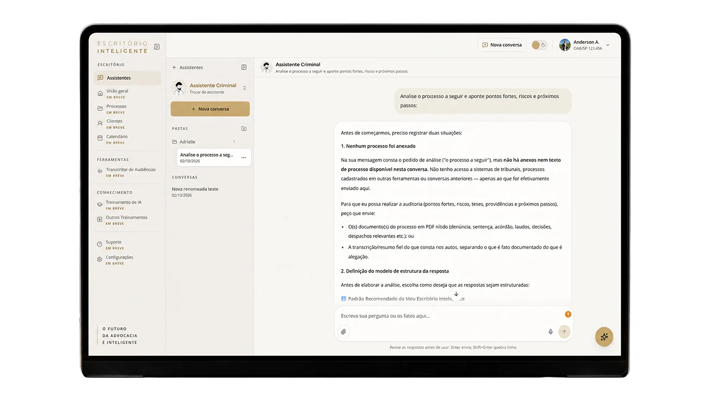 Preview da plataforma: Documentos + Inteligência