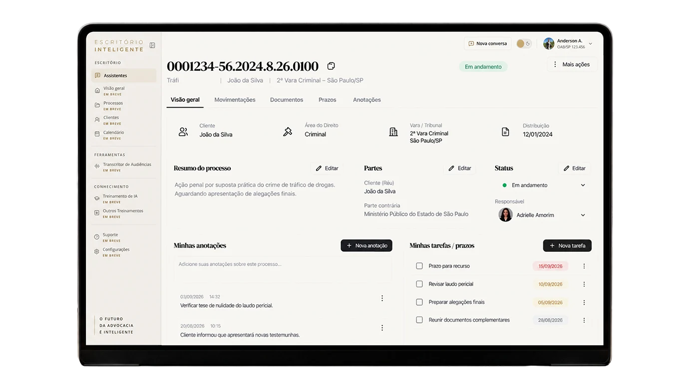 Preview da plataforma: Publicações e movimentações